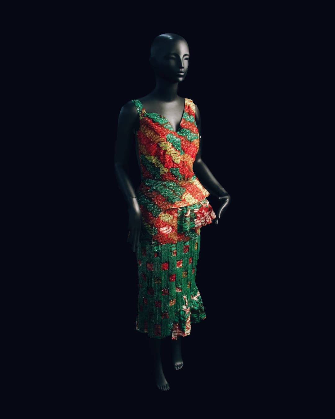 GREEN EMBELLISHED ANKARA DRESS